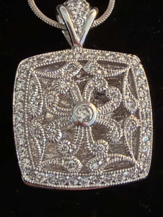 Jewelry - Sterling Silver Filigree Square Pendant Necklace - Silver